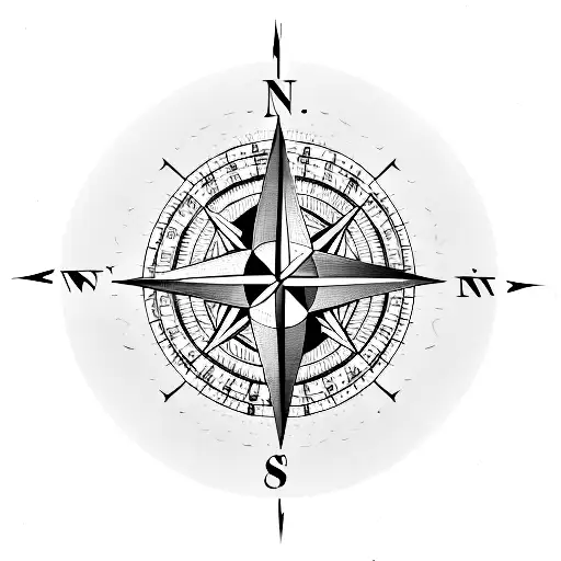 A compass with Madrid's coordinates and a wave pattern, symbolizing the client's passion for travel and the beach tattoo design idea