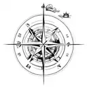 A compass with Madrid's coordinates and a wave pattern, symbolizing the client's passion for travel and the beach tattoo design idea