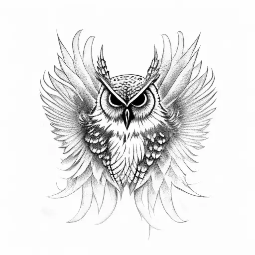 undead looking owl with spread wings  tattoo design idea