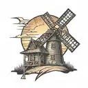 prairie windmill tower with sunset tattoo design idea