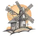 prairie windmill tower with sunset tattoo design idea