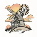 prairie windmill tower with sunset tattoo design idea