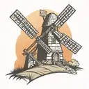 prairie windmill tower with sunset tattoo design idea