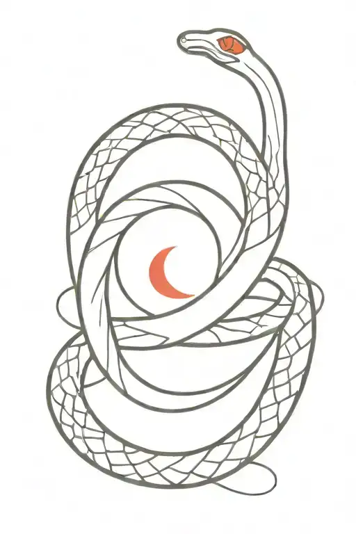 Snake with red and a moon intertwined tattoo design idea