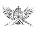 templar sword with angel praying inside trapped tattoo design idea