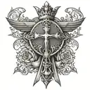 circle of trust, king crown, handshake, crucifix tattoo design idea