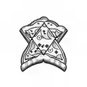 A tattoo design combining a slice of pizza and a hammer and sickle symbolizing communism tattoo design idea