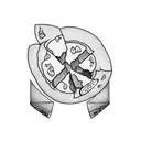 A tattoo design combining a slice of pizza and a hammer and sickle symbolizing communism tattoo design idea