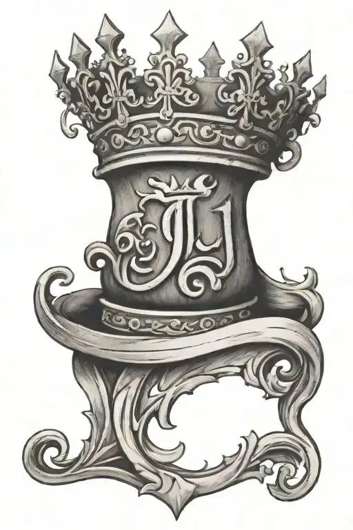 letter j and a king's crown tattoo design idea