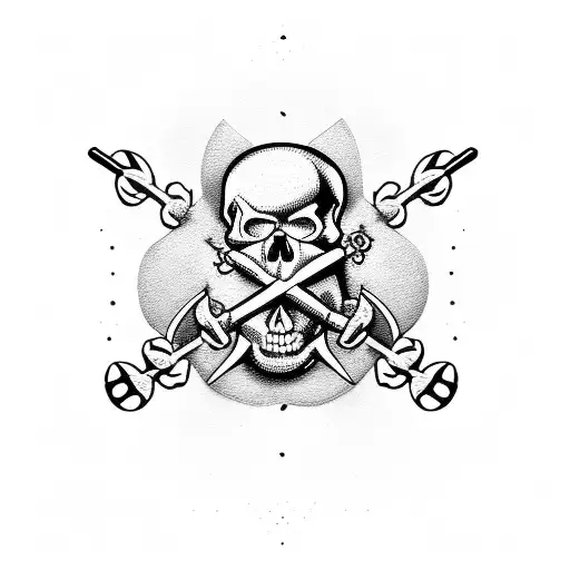 skull and crossbones with skis for bones tattoo design idea