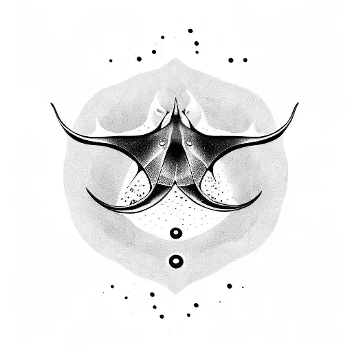 A detailed manta ray swimming in a school of fish tattoo design idea