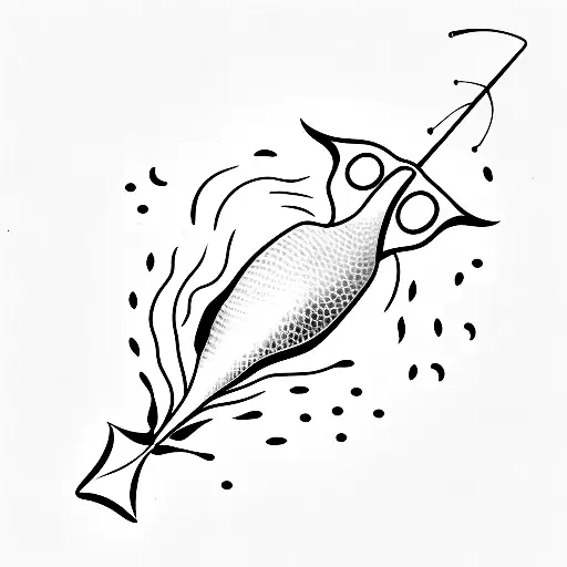 A fishing rod with a manta ray silhouette instead of a hook tattoo design idea