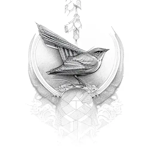 nightingale in ukranian style tattoo design idea