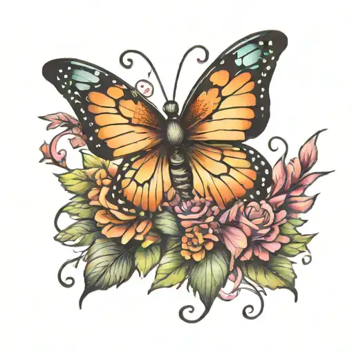 butterfly with fairy garden in wings tattoo design idea