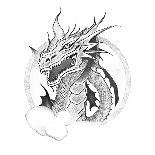 dragon with smoke tattoo design idea
