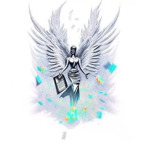 Angel with money tattoo design idea