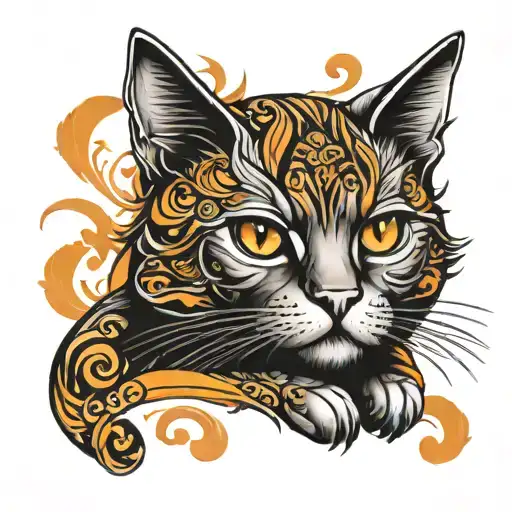 Cat orange  tattoo design idea