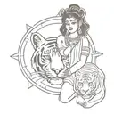 Durga with tiger surrounded tattoo design idea