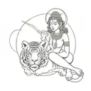 Durga with tiger surrounded tattoo design idea