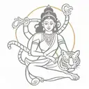 Durga with tiger surrounded tattoo design idea