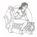 Durga with tiger surrounded tattoo design idea