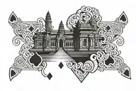 Angkor Wat temple, Ace of spades, 8 of heart, little mouse missing one teeth, deaf and mute sign tattoo design idea