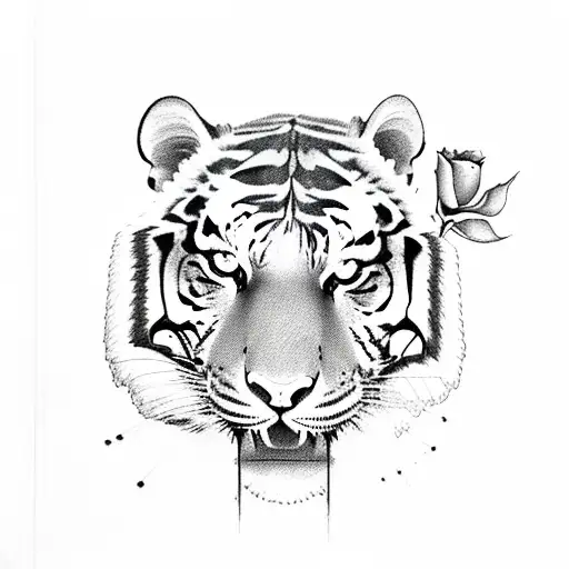 tiger with roses tattoo design idea