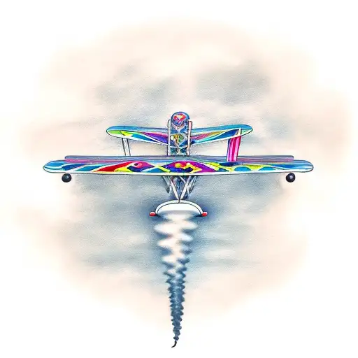 biplane with colorful smoke tattoo design idea