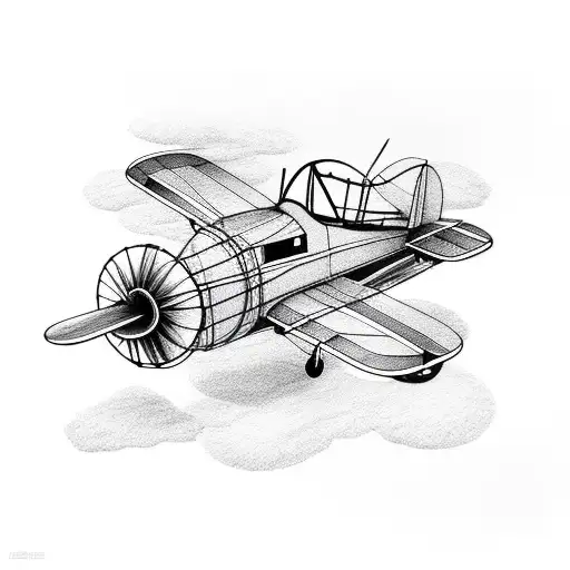 biplane with yarn tattoo design idea