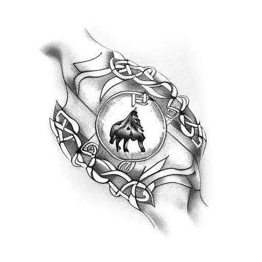 Celtic band with forest growing out of it around wrist and forearm tattoo design idea