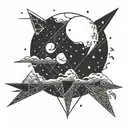 moon with star and thunder lightning tattoo design idea