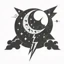 moon with star and thunder lightning tattoo design idea