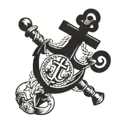 popey pull the anchor cross tattoo design idea