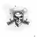 Snowmobile with skull and gun tattoo design idea