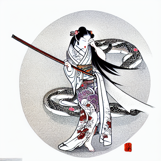 a goddess in kimono holding a katana riding a dragon tattoo design idea