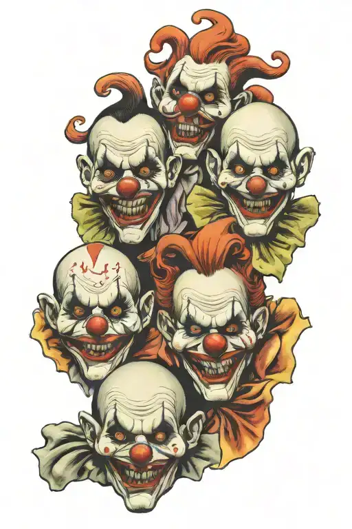 see no evil speak no evil clowns grotesque ripped tattoo design idea