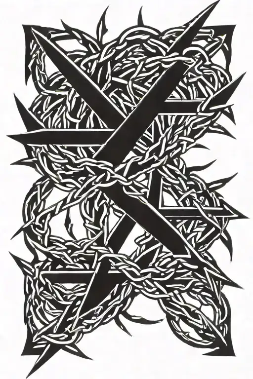 barbed wire with blades tattoo design idea