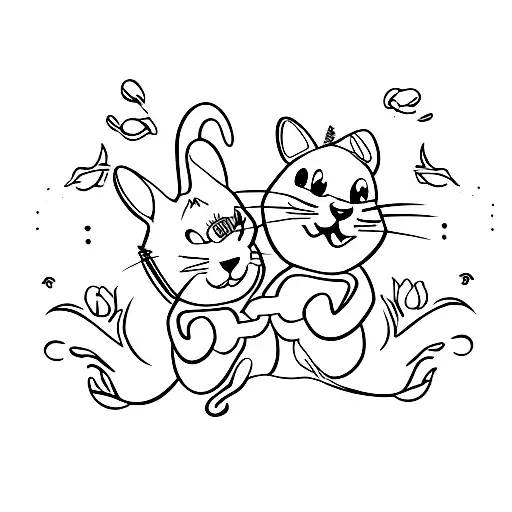 A minimalist tattoo of Tom and Jerry holding hands with wedding bands on their fingers tattoo design idea