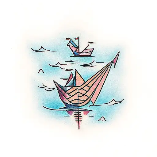 paper boat tattoo design idea