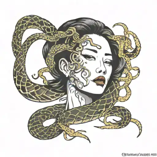 split woman face with snakes  tattoo design idea