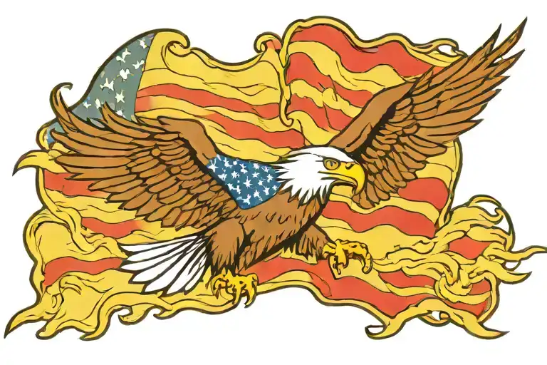 bald eagle flying with american flag back ground  tattoo tattoo design idea