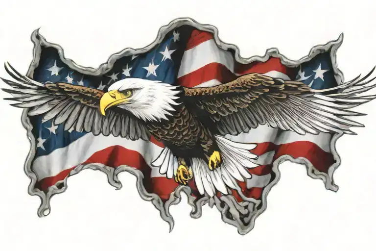bald eagle flying with american flag back ground  tattoo tattoo design idea