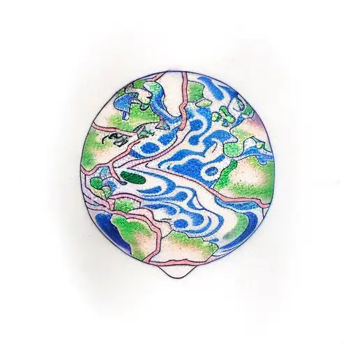 planet, map, nature, earth, mountain, sea tattoo design idea