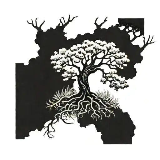 southern live oak tree next to long leaf pine tree tattoo design idea