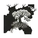 southern live oak tree next to long leaf pine tree tattoo design idea