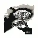 southern live oak tree next to long leaf pine tree tattoo design idea