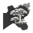 southern live oak tree next to long leaf pine tree tattoo design idea