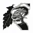 southern live oak tree next to long leaf pine tree tattoo design idea