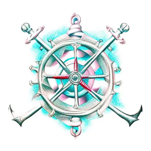 ship wheel and anchor tattoo design idea