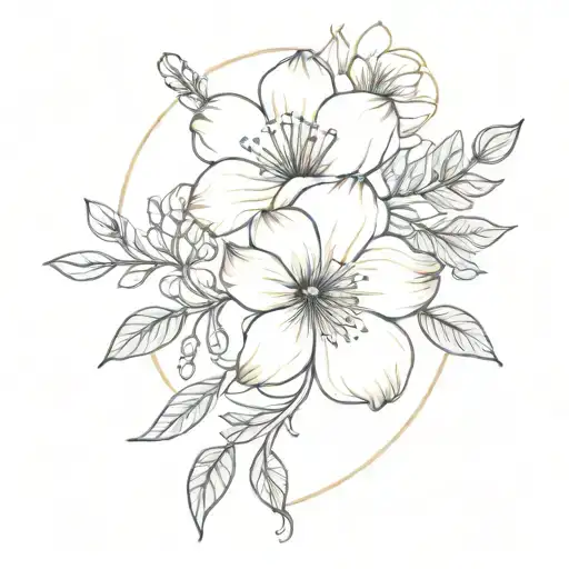december, june, and march birth flower bouquet tattoo design idea